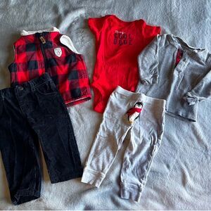 Carter's Baby Boy Cozy Outfit Bundle 9 Months Plaid Fleece Penguin Red Black